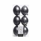Decoris Shatterproof Baubles Box of 6 Pieces 8cm - Stone Grey